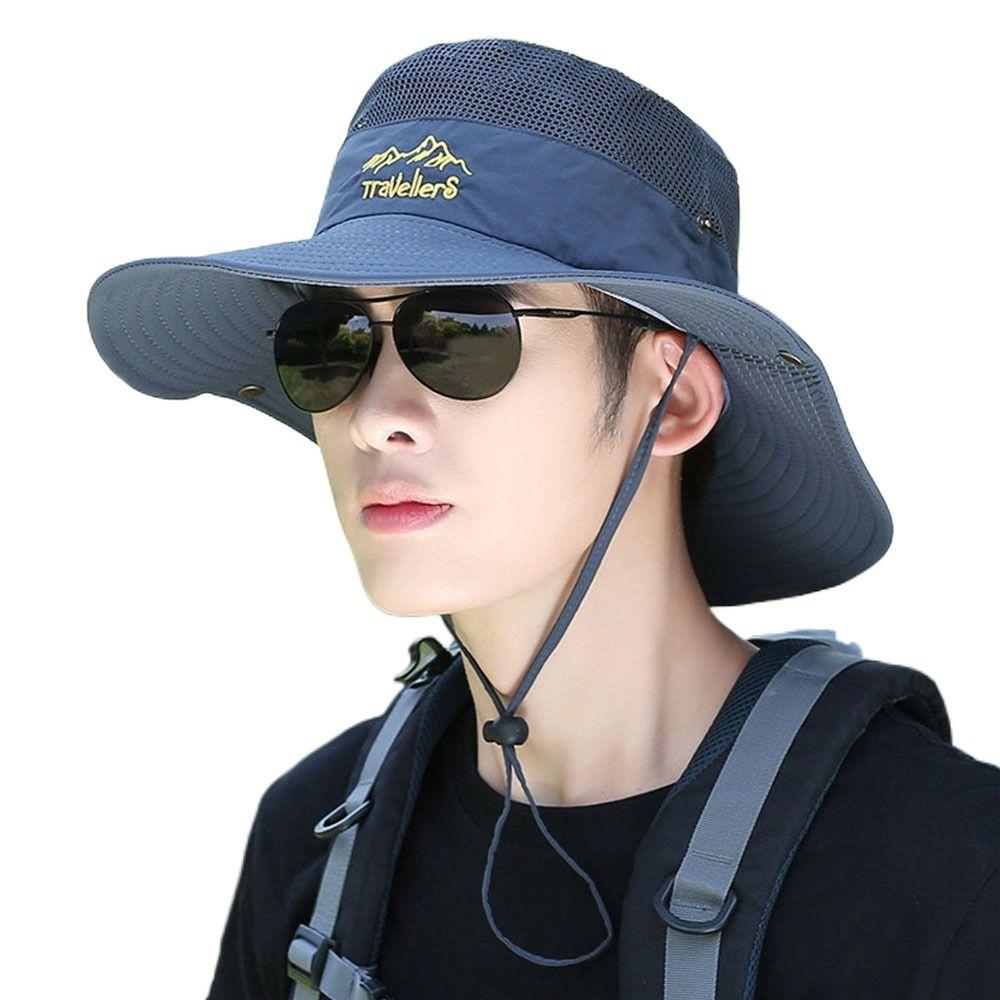 Men Embroidery Wide Brim Sun Cap Panama Hat Bucket Hat Fishing Cap
