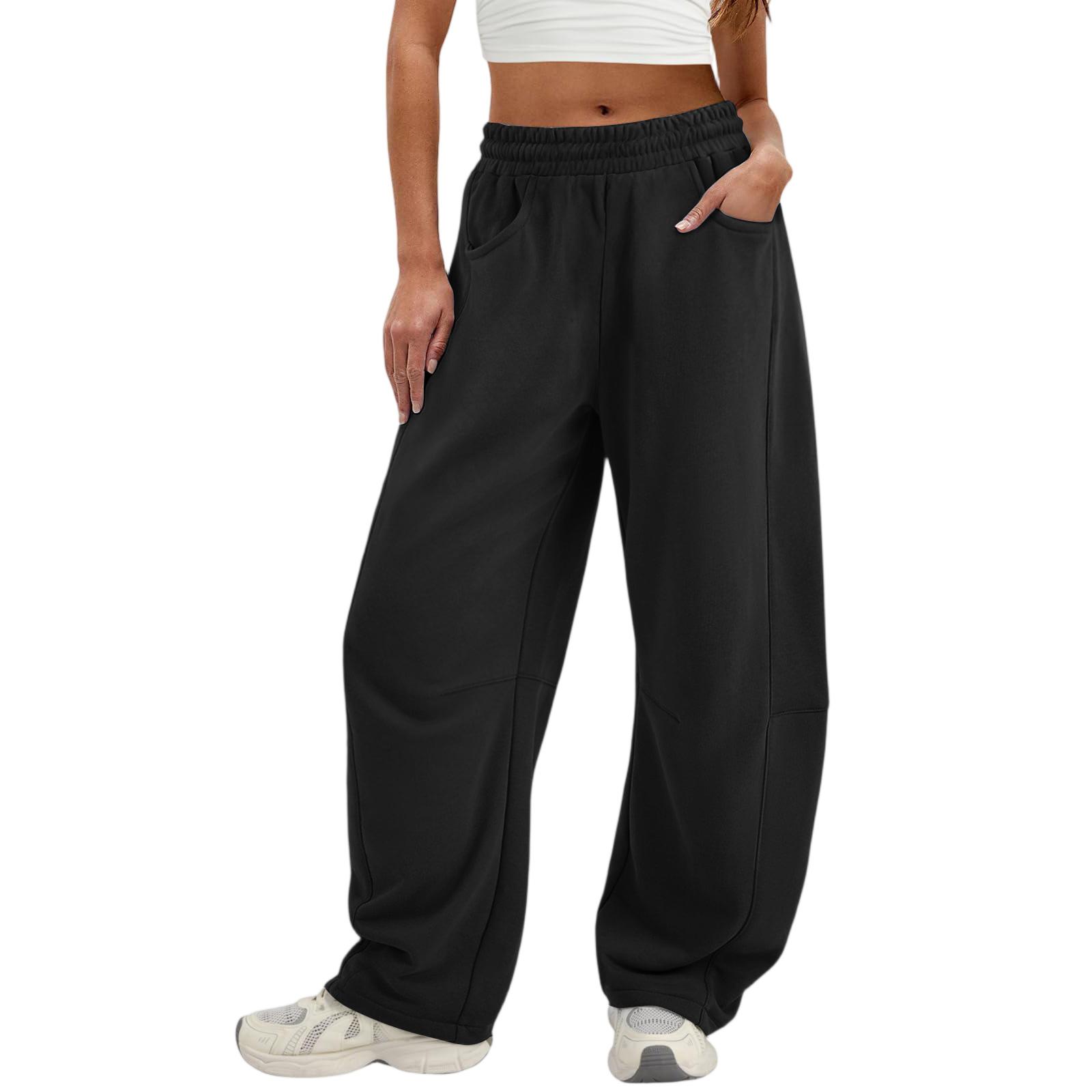 

Women s Fashionable Solid Color Elastic Waist Pocket Casual Sweatpants Pants XXL чорний