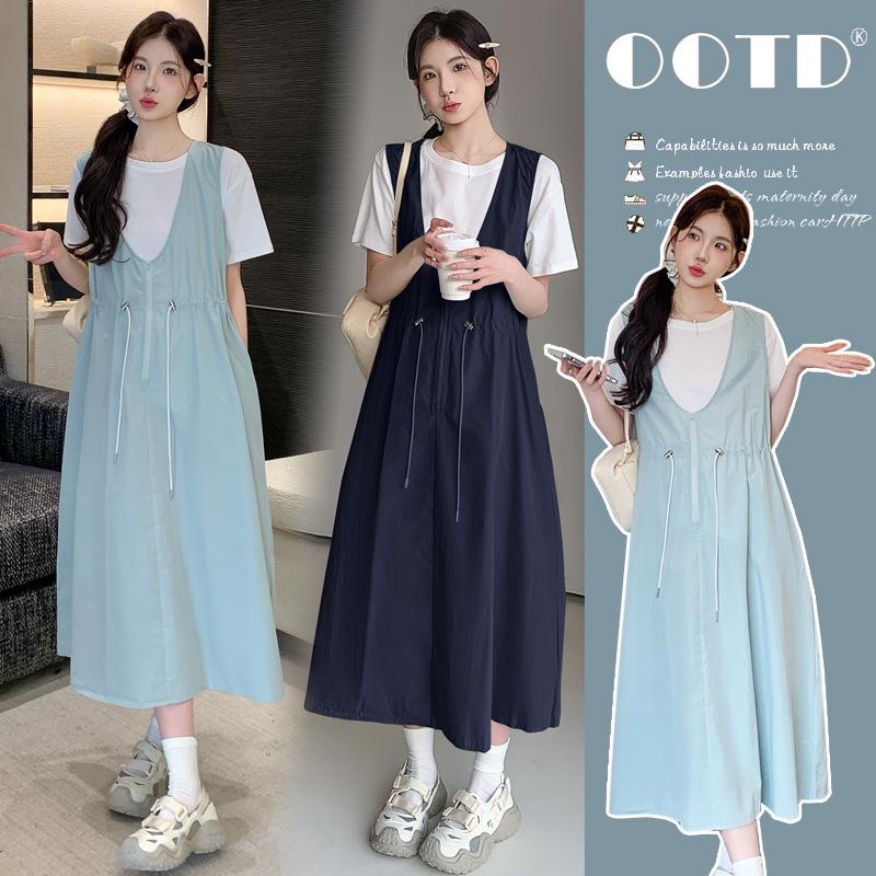 2026 New Style Plus Size Adjustable Strap Maternity Summer Dress Set Large