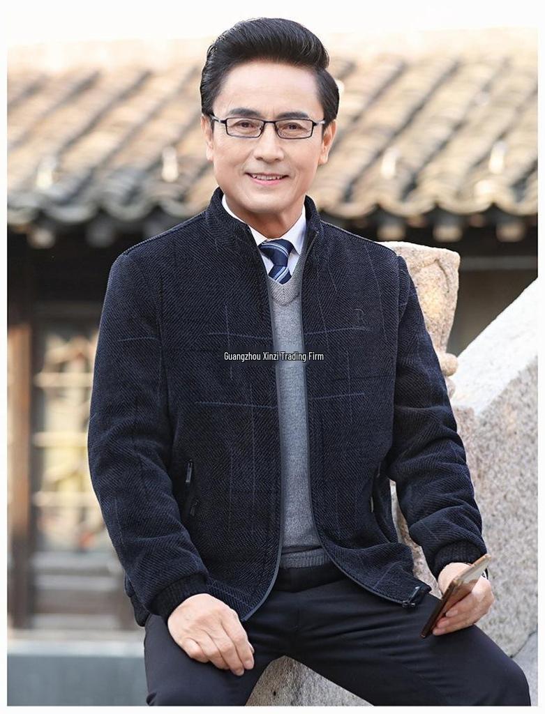 Men's Corduroy Velvet-Lined Jacket for Middle-Aged and Elderly - Autumn/Winter Warmth