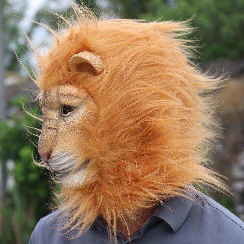 Latex Lion Mask Latex Soft Funny Party Animal Masks Lion Hair Adult Joker Halloween Costume Ball Headgear Props One Size