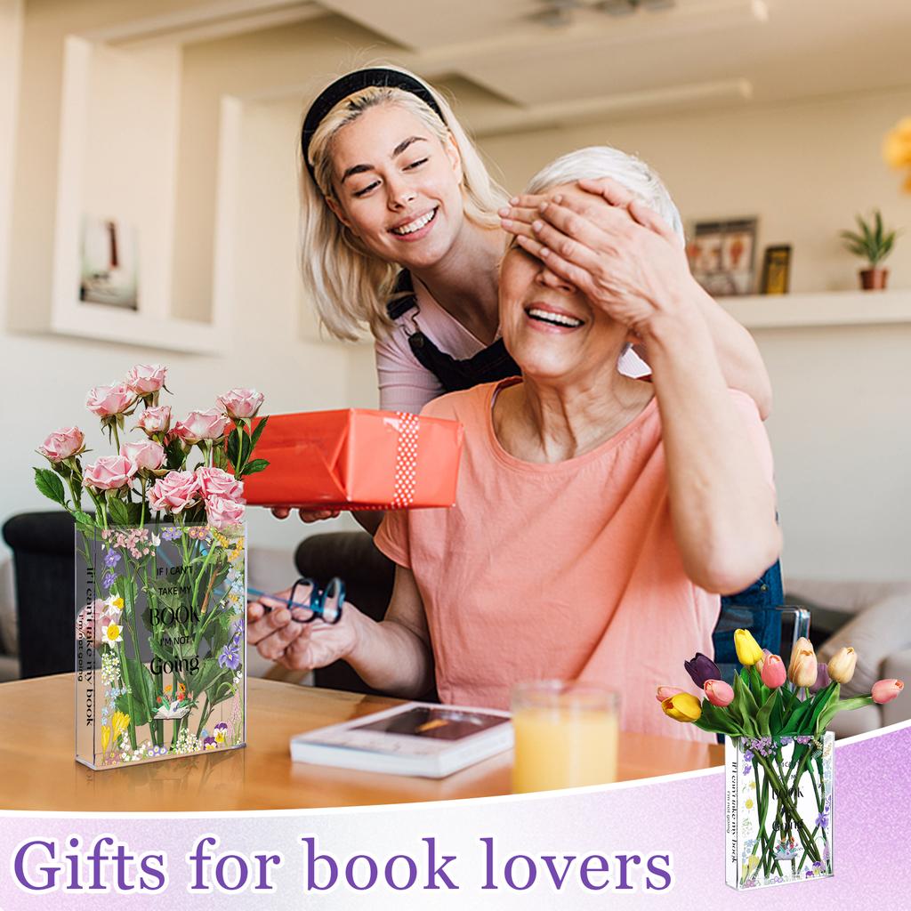 Youdaju Acrylic Book Vase Book Shaped Vase Clear Book Vase For Flowers Book Flower Vase Book Shelf Decor Book Lovers Gifts Small