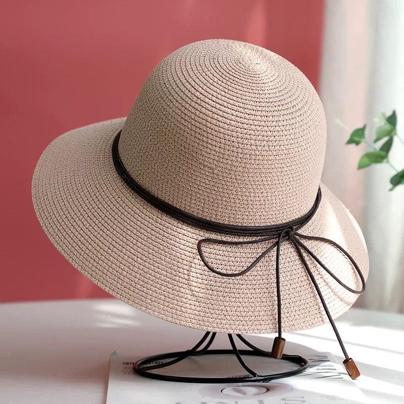 Women'S Spring Summer Beach Shade Straw Hat Large Eave Foldable Sun Protection Versatile Fisherman Fresh Style
