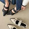 New Style Pointed Toe Thick Heel Sexy Pin Buckle Elegant Low Heel Women Shoes Comfortable Casual Fashion Sandals Chaussure Femme