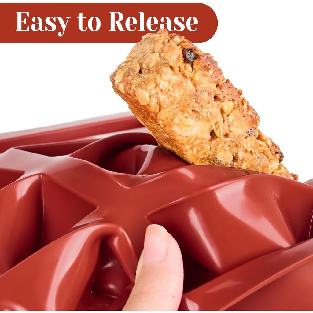 Set of 2 Silicone Granola Bar Molds – Non-Stick 12-Cavity Protein Bar Tray for Chocolate, Brownies, Cheesecake, Cornbread and More