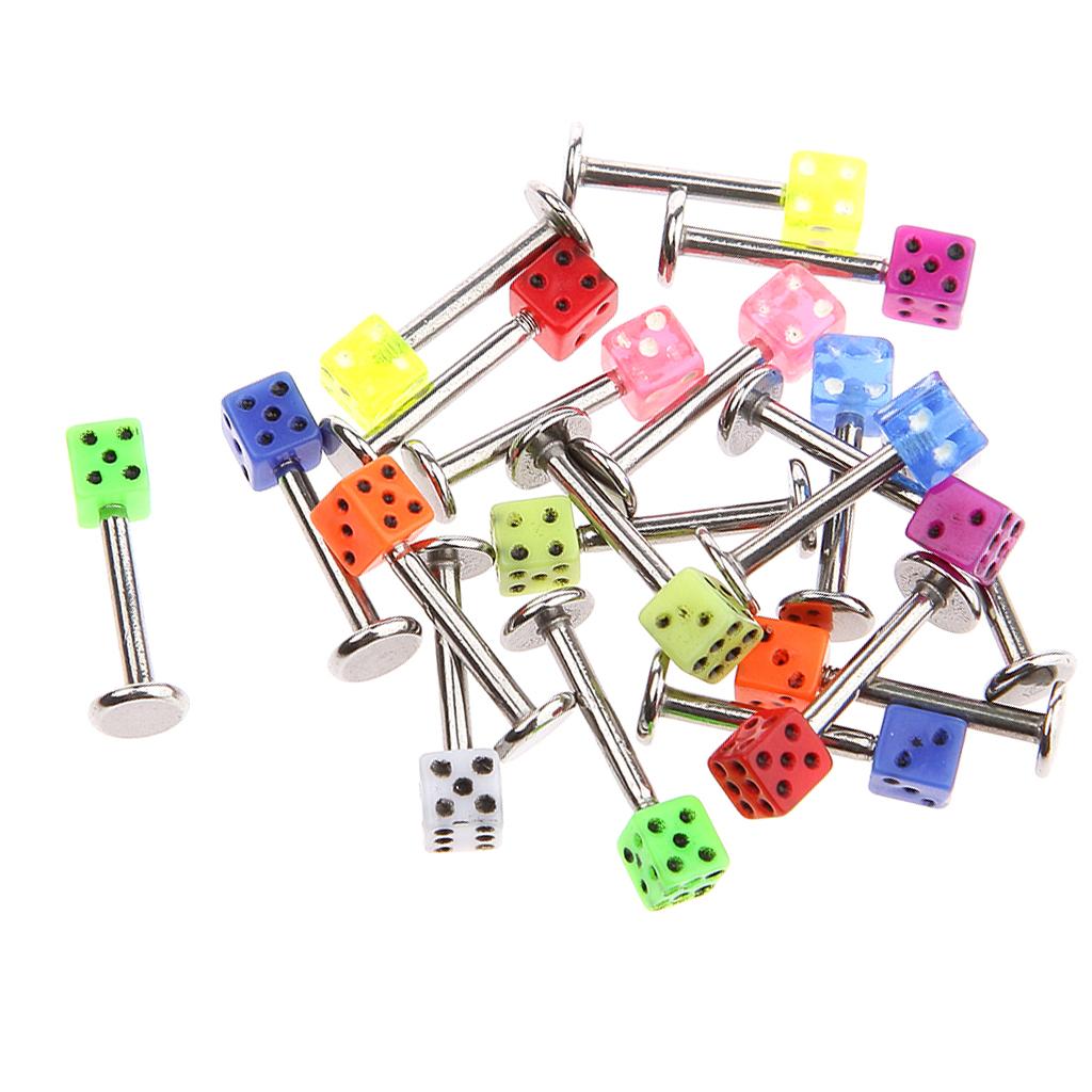 20 Stück Gemischte Würfel Lippenstecker Kinn Zunge Ringe Bar Labret Körperschmuck Piercing Schmuck
