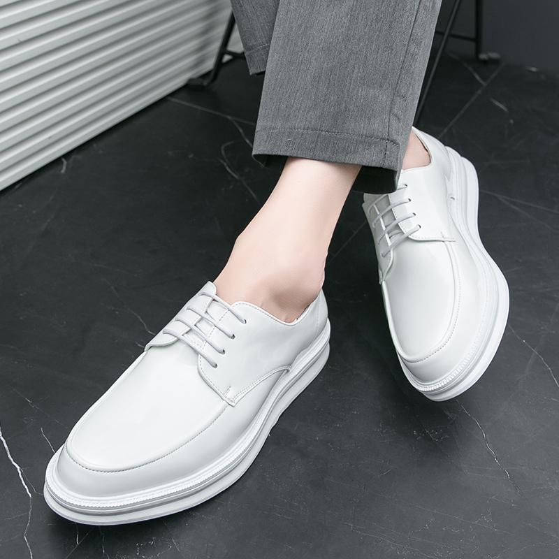 Fashion British Trend New Men's White Black Lace Up Platform Derby Shoes Male Designer Formal Wedding Prom Dress Homecoming Footwear