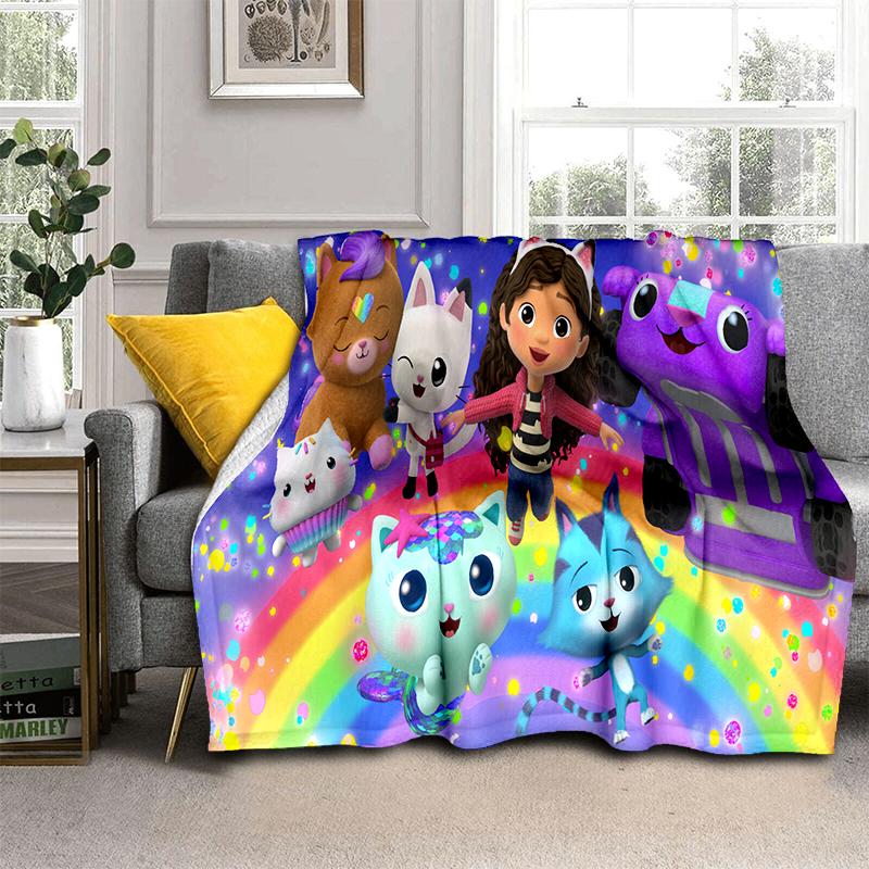 3D Kawaii Gabbys Dollhouse Cartoon Girl Gift Blanket,Soft Throw Blanket for Home Bedroom Bed Sofa Travel Picnic Cover Kids