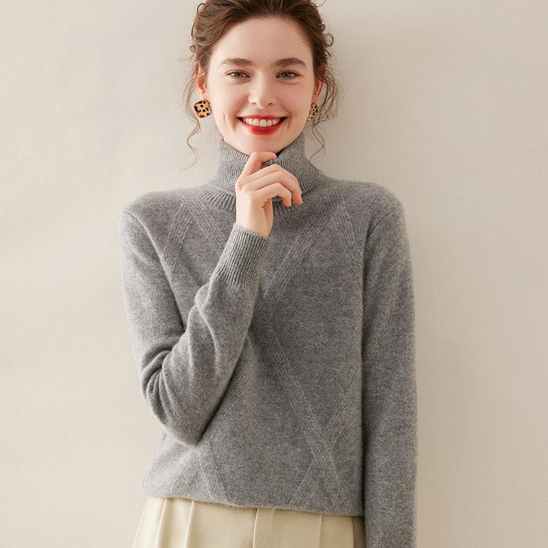 Women's Double-Strand High-Neck Cashmere Sweater - Autumn/Winter Loose Knit Pullover Base Layer