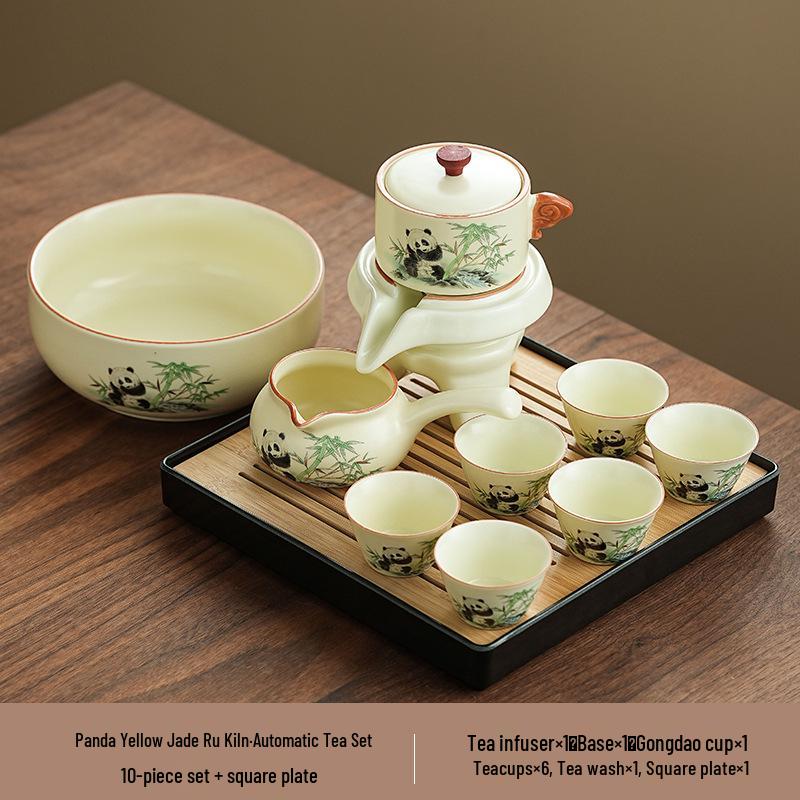 Panda Ru Kiln Kung Fu Tea Set: 2024 Gaiwan & Teapot, Ideal for Home or Gift