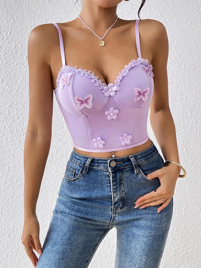 Gorsetowy top z haftem motyla i fiszbinami