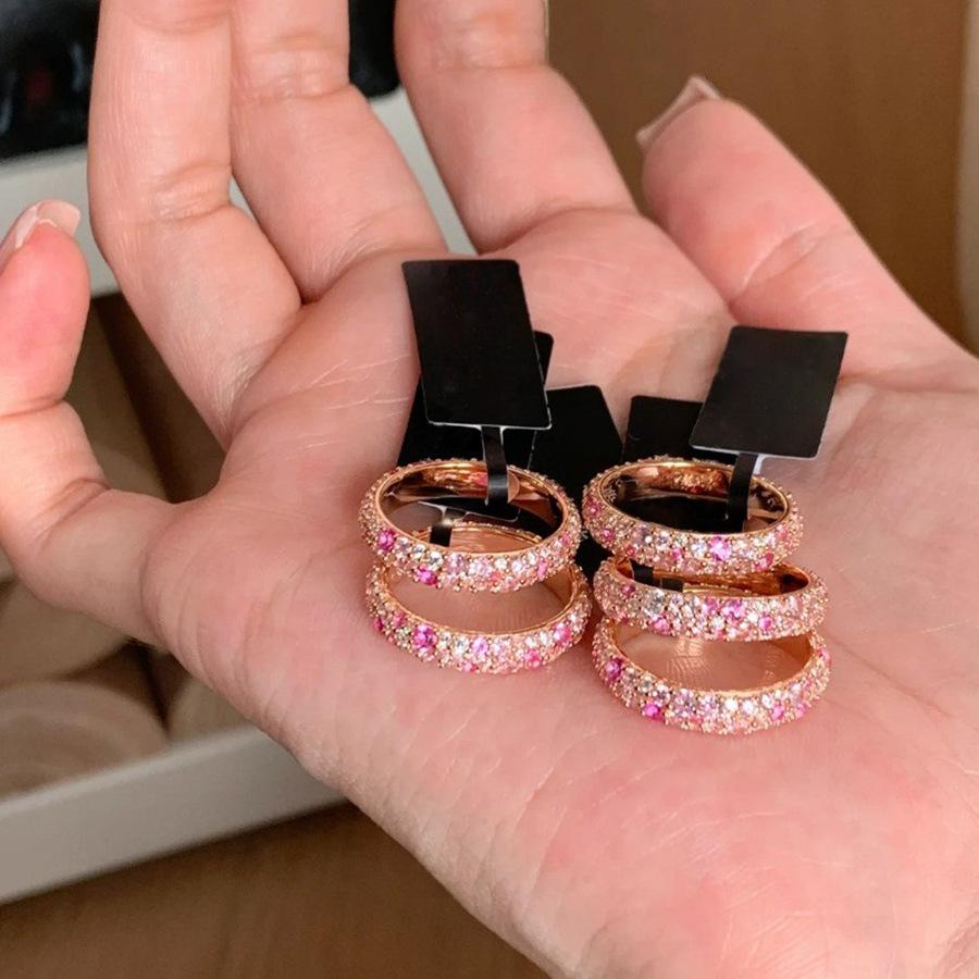 Copper Open Contemporary Ring With Sweet Pink Gradient Diamond And Zirconia For Women