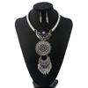 Vintage Geometric Alloy Necklace With Gemstone Leaf Tassel For Women