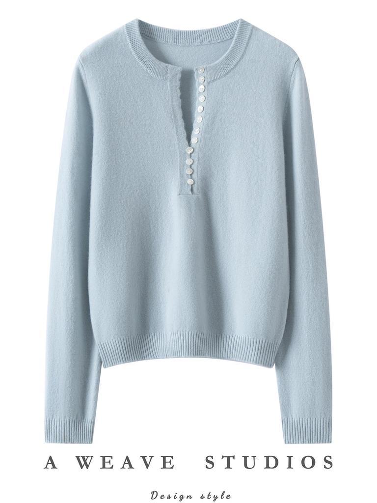 Women's 100% Pure Cashmere Half-Zip Round Neck Sweater - Autumn/Winter Fashion Versatile Knit Base Layer