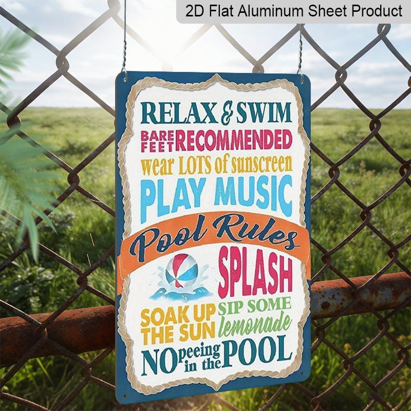 2D Flat 1pc Fun Pool Rules Aluminum Sign Waterproof, 7.87*11.8 Inch, Vibrant Pool Decor with Relax & Swim Recommendations, Perfect for Spring