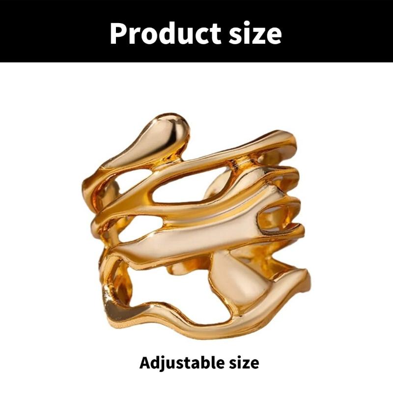 Multipurpose Sturdy Metal Materials Gold Hollow Rings Fashionable Wide Bands Jewelry Gifts for Couples Casual Wear