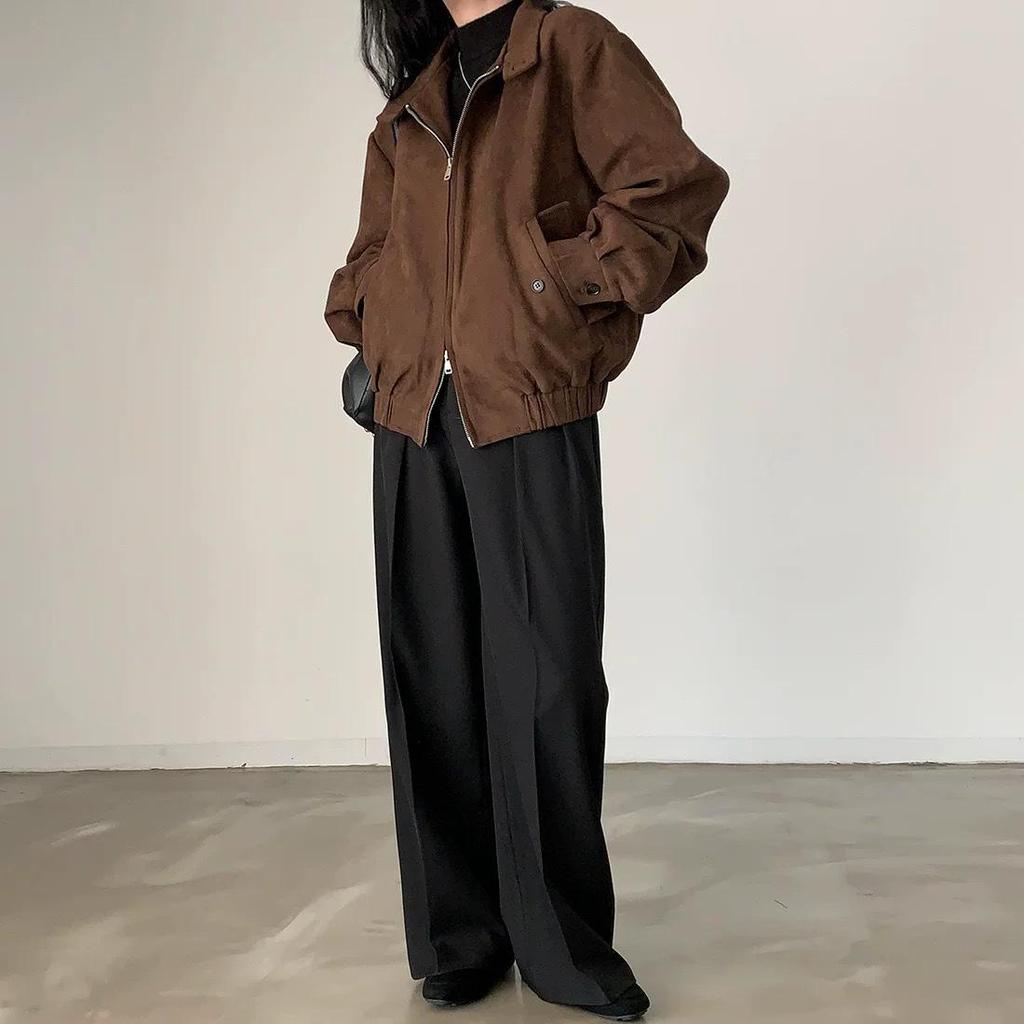 American Retro Women's Suede Jacket - Spring/Autumn 2025 Trendy Petite High-End Short Style