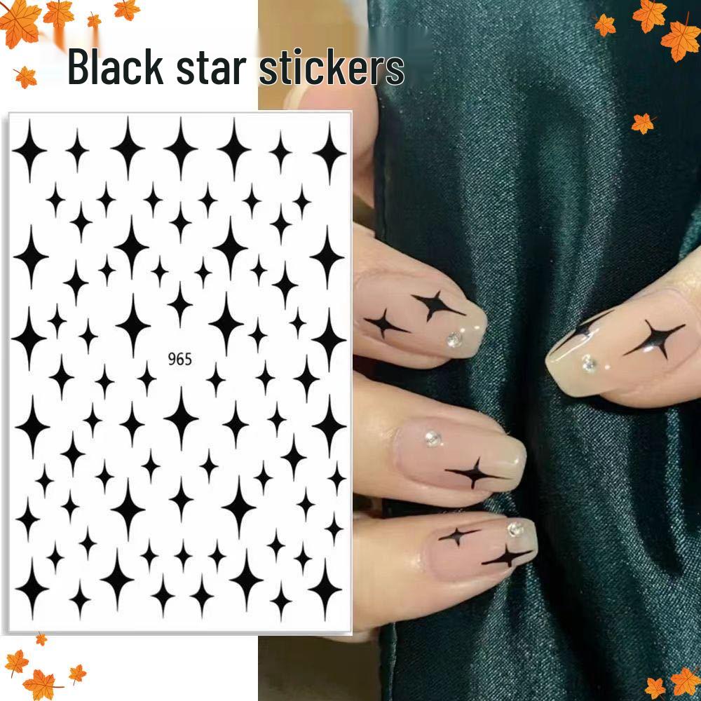 Starry Glitter Nail Stickers: Four-Pointed Star, Laser Gold, Silver, Black & White Adhesive Manicure Stickers