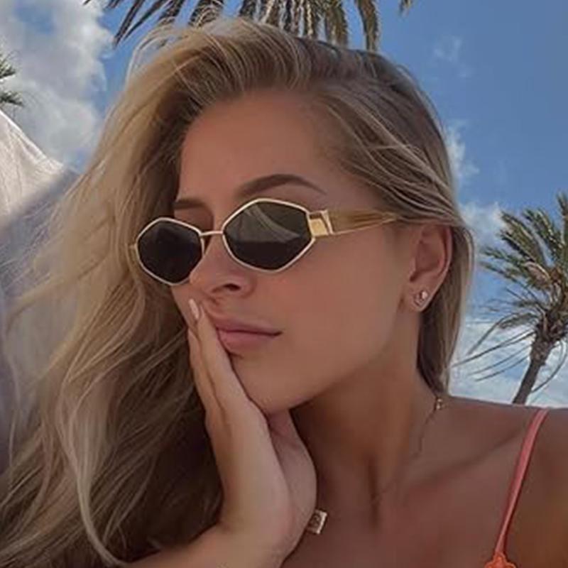 Trendy Polygonal Sunglasses for Women Luxury Brand Metal Small Frame Sun Glasses Ladies Classic Vintage Punk Eyewear Shades