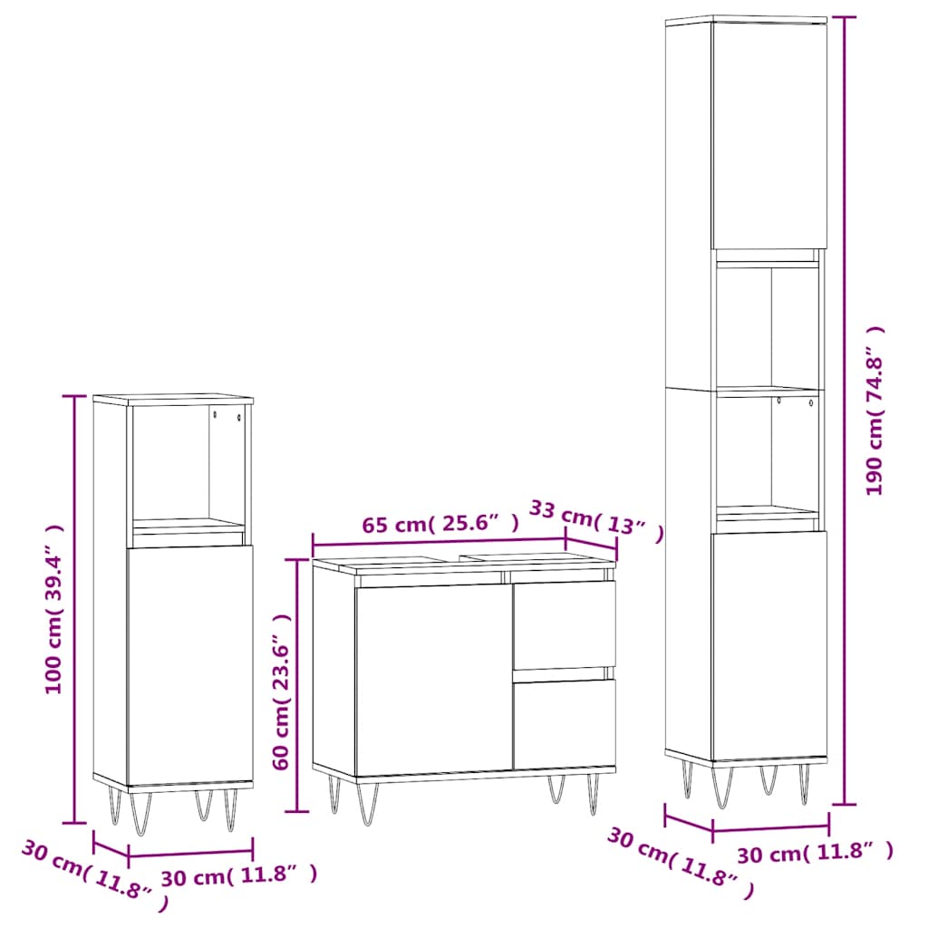 3 Piece Bathroom Furniture Set White Particleboard