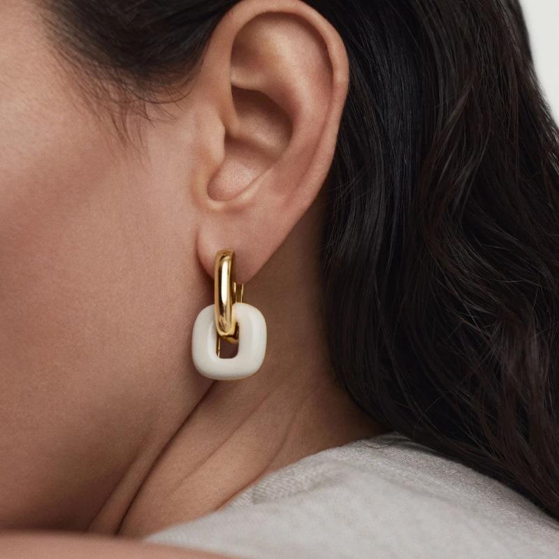 Niche Design Brass Plated 18K Real Gold Contrasting Color Drop Glaze Ear Buckle Trendy Temperament Versatile Commuter Earrings