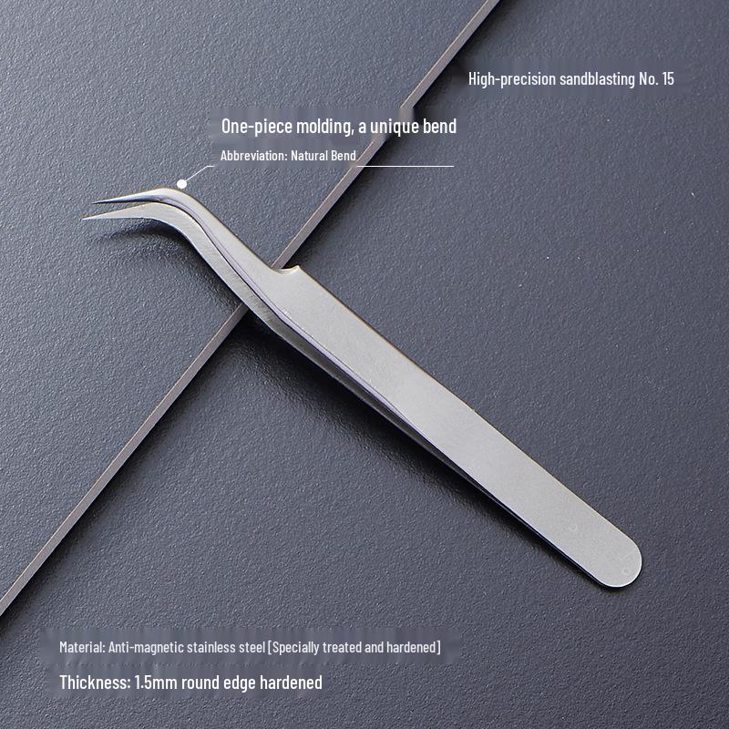 Black Anti-Static Stainless Steel Curved Tip Tweezers Set for Nail Art, Journaling, and Repairs
