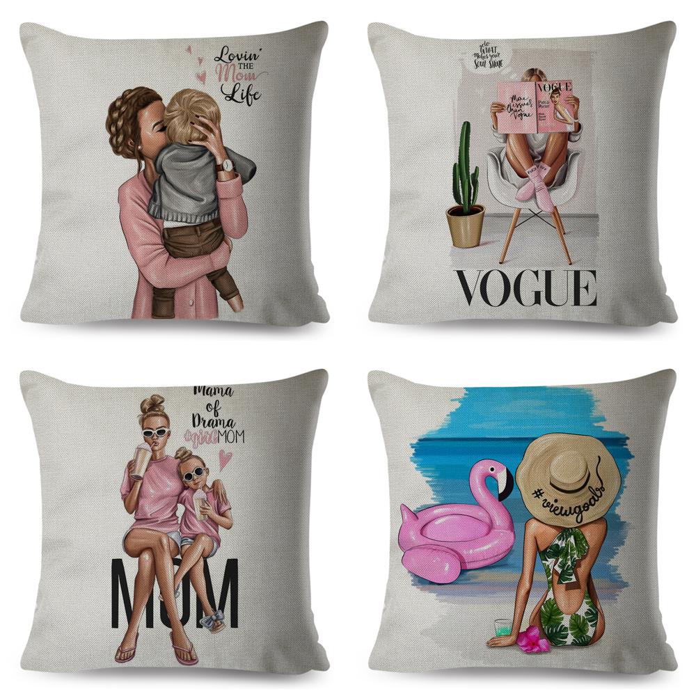 Fashion Cute Cartoon Super Mama Husă de pernă In 45*45cm Decor Mamă și Bebeluș Față de Pernă pentru Canapea Acasă Față de Pernă Super Daddy