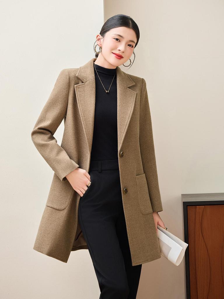 Women's Black Wool Coat - High-End, Thick, Mid-Length, Stylish for Autumn/Winter 2025