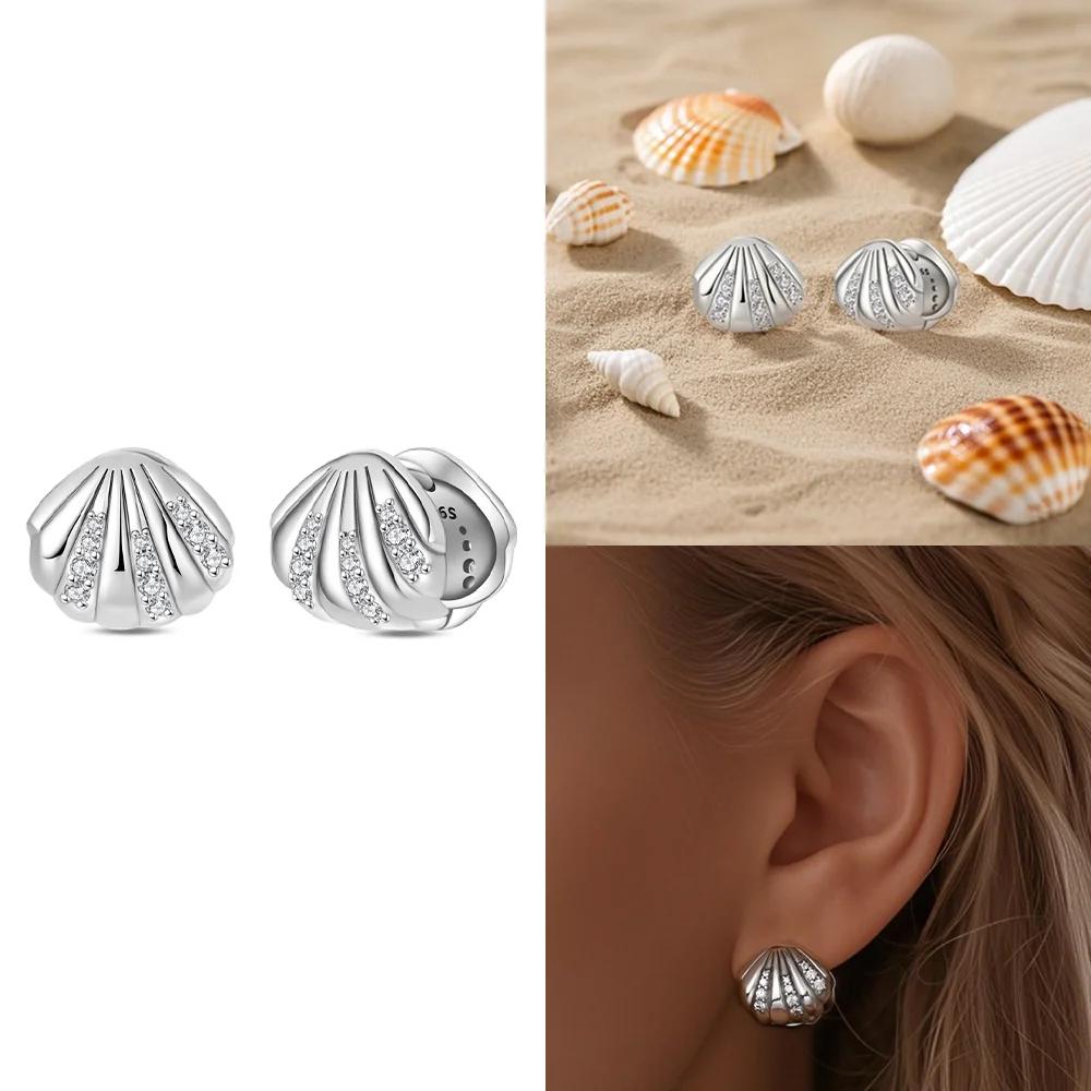 Charms 925 Silver Earrings Color Zircon Pink Bow Star Moon Shell Earrings Four-leaf Clover Woman's Accessory Jewelry