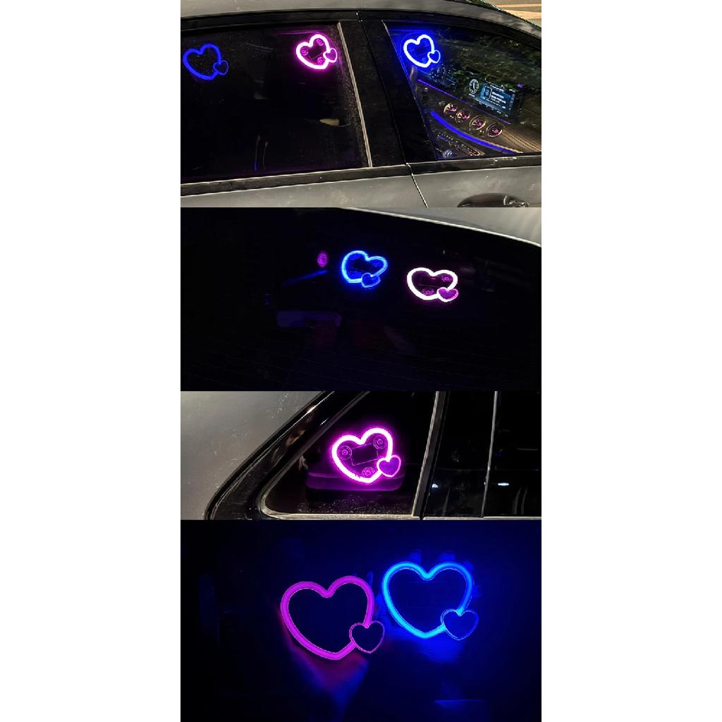 LED neon lights, car triangle windows, solar heart lights, car windows, heart-shaped glowing ambient lights car decoration light