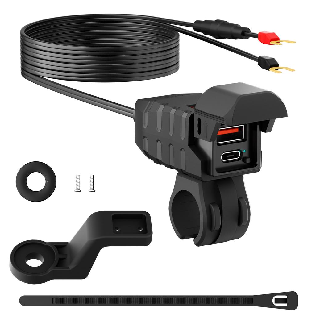 Motorrad-Netzteil mit 36W USB C PD und 18W USB A Anschlüssen, LED-Voltmeter, Unabhängiger Ein-/Ausschalter für ATV Trike,