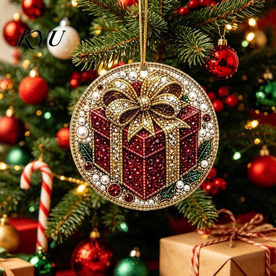 Acrylic Santa Hanging Ornaments 6 Pcs Christmas Pearl Art Ornaments, 2D Flat Holiday Tree Pendant, Decorations Effect Decoration for Home Wall