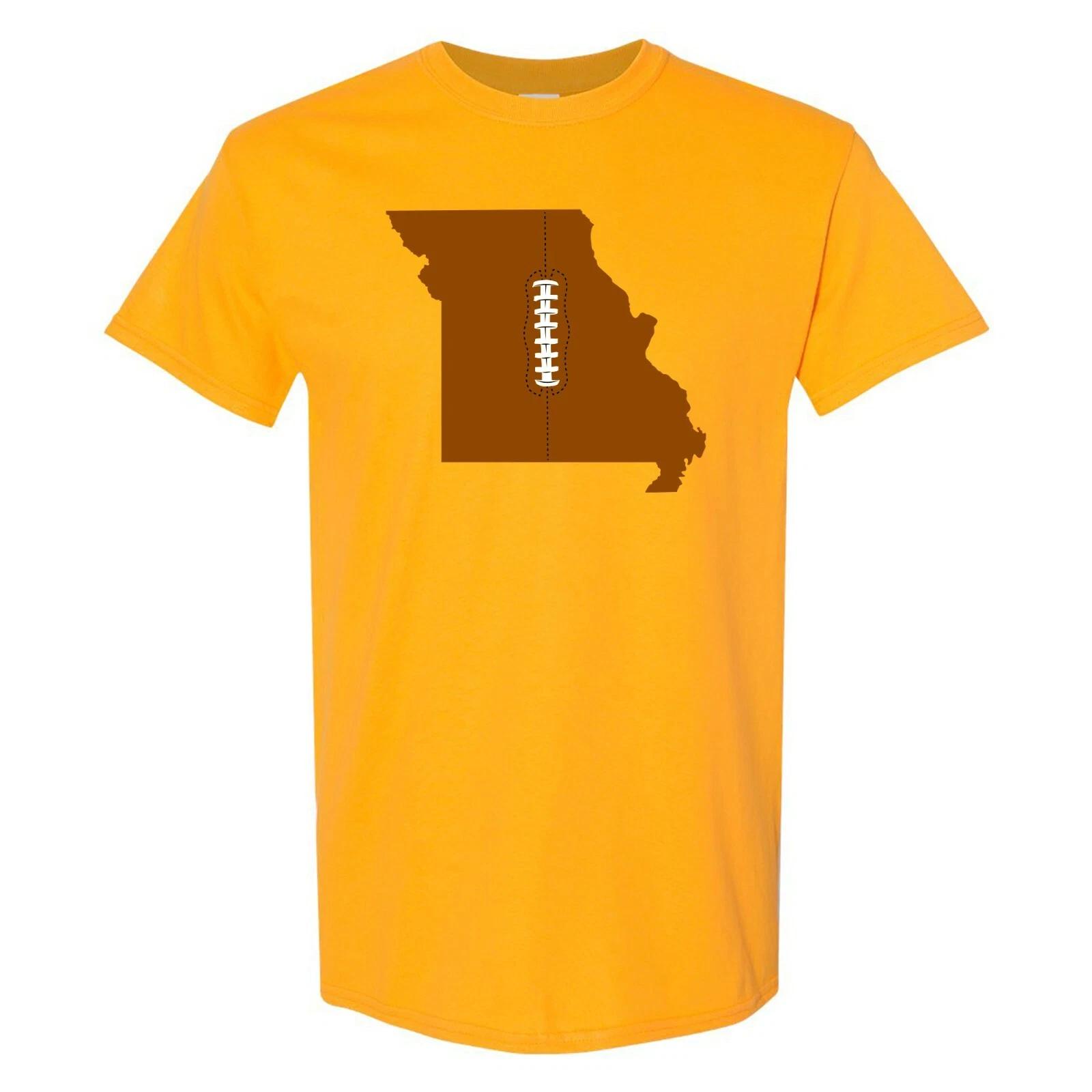 Missouri Football State Shape - Hometown Pride T Shirt - Gold L