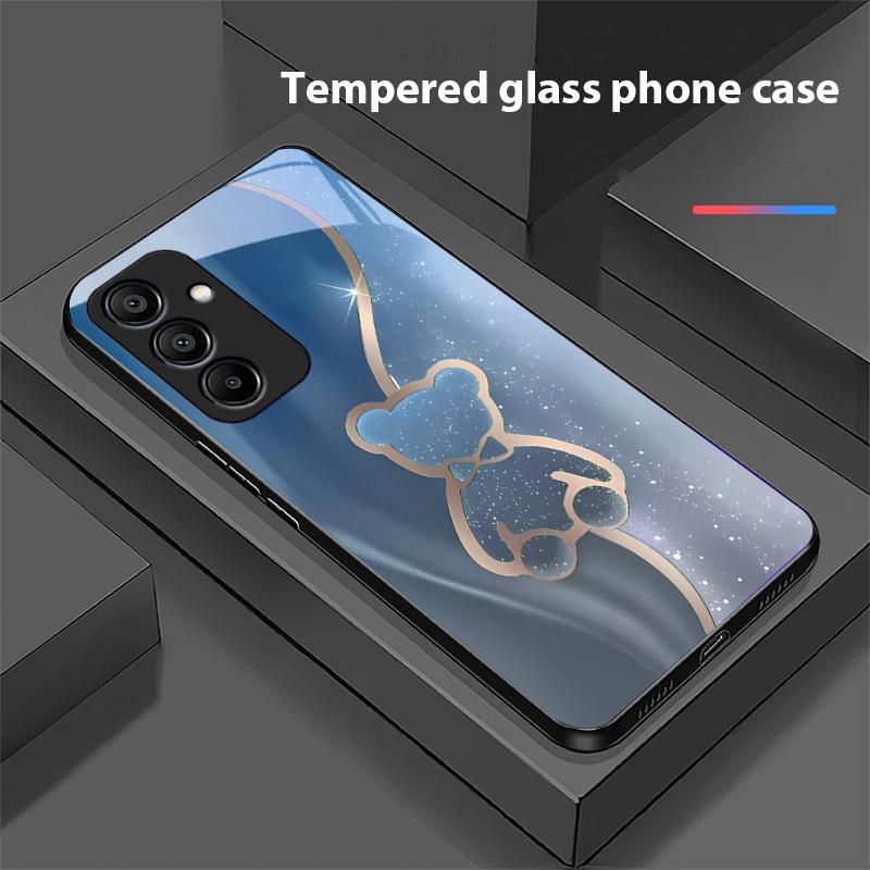 Trompe L'oeil Bear For Samsung Galaxy A15 5G 54 4G 51 50 24 35 90 71 12 51 53 52S 80 22 34 Black Tempered Glass Phone Case
