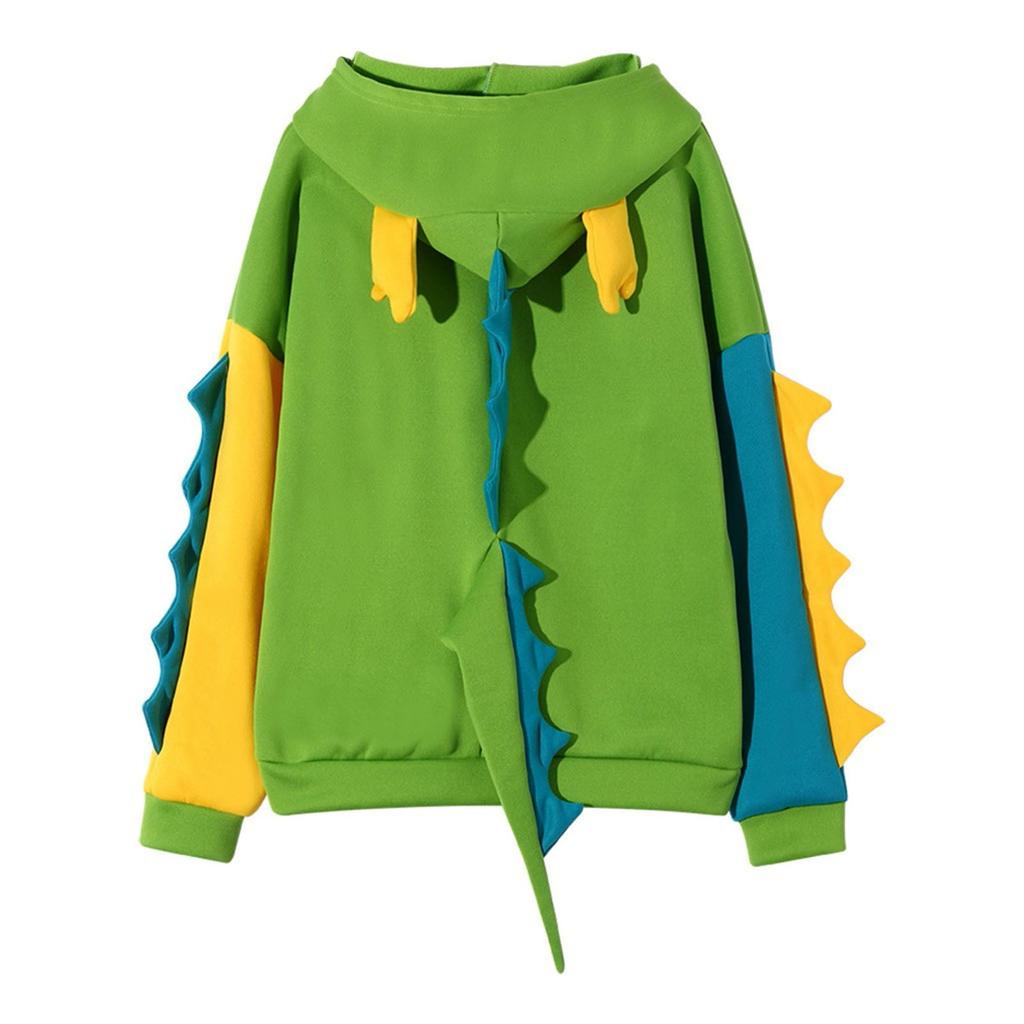 Fashion Women Casual Print Long Sleeve Splice Dinosaur Sweatshirt Tops