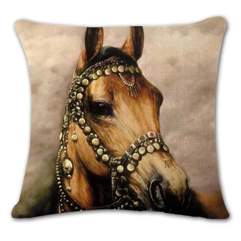 18'' Square Horse Printed Cushion Cover Vintage  Linen Square Pillow Cover  Covers Customized Drop Shipping