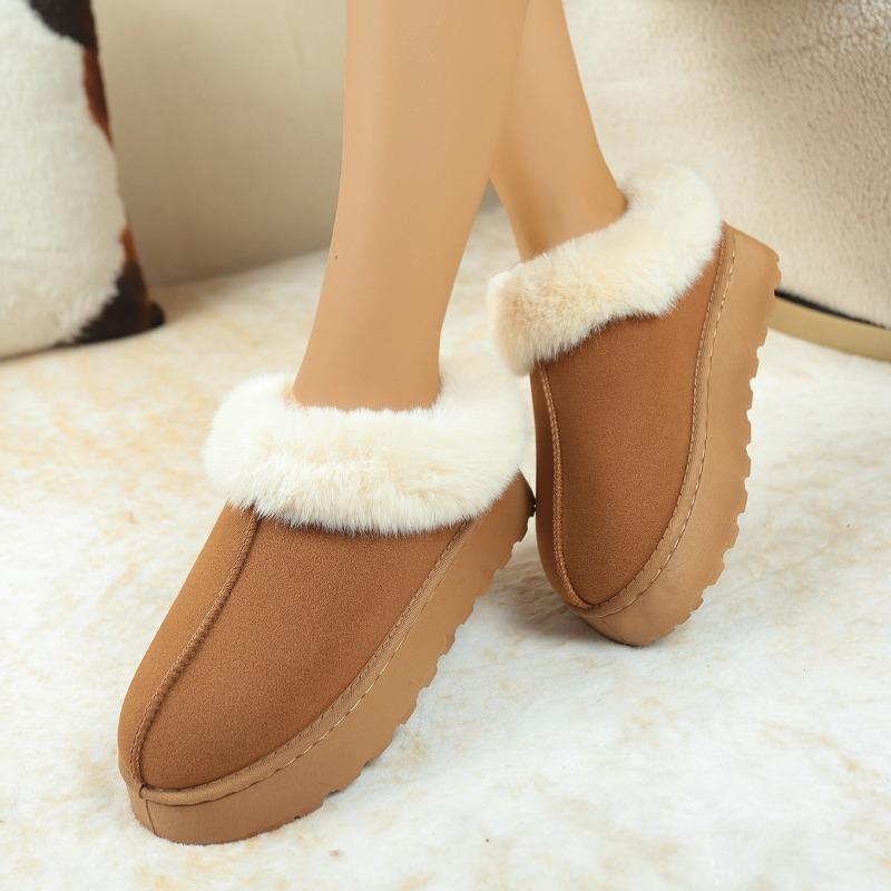 Fashion Platform Round Toe Wool Shoes Women's Outside Wear Autumn and Winter New Warm Fur Integrated Anti-slip Platform Snow Boots