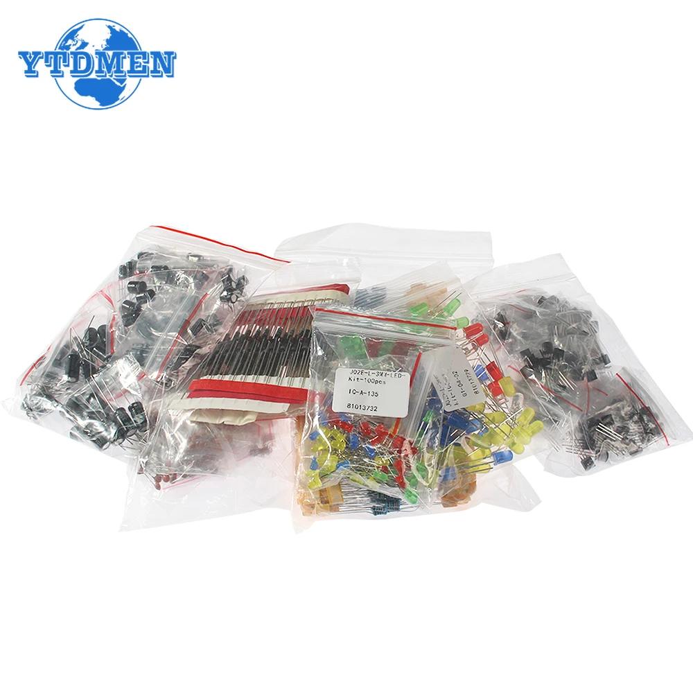1490PCS YTDMEN Electrolytic Capacitor Ceramic Kit Resistor LED Diode Set Transistor Package Diy Assortment Electronic Components