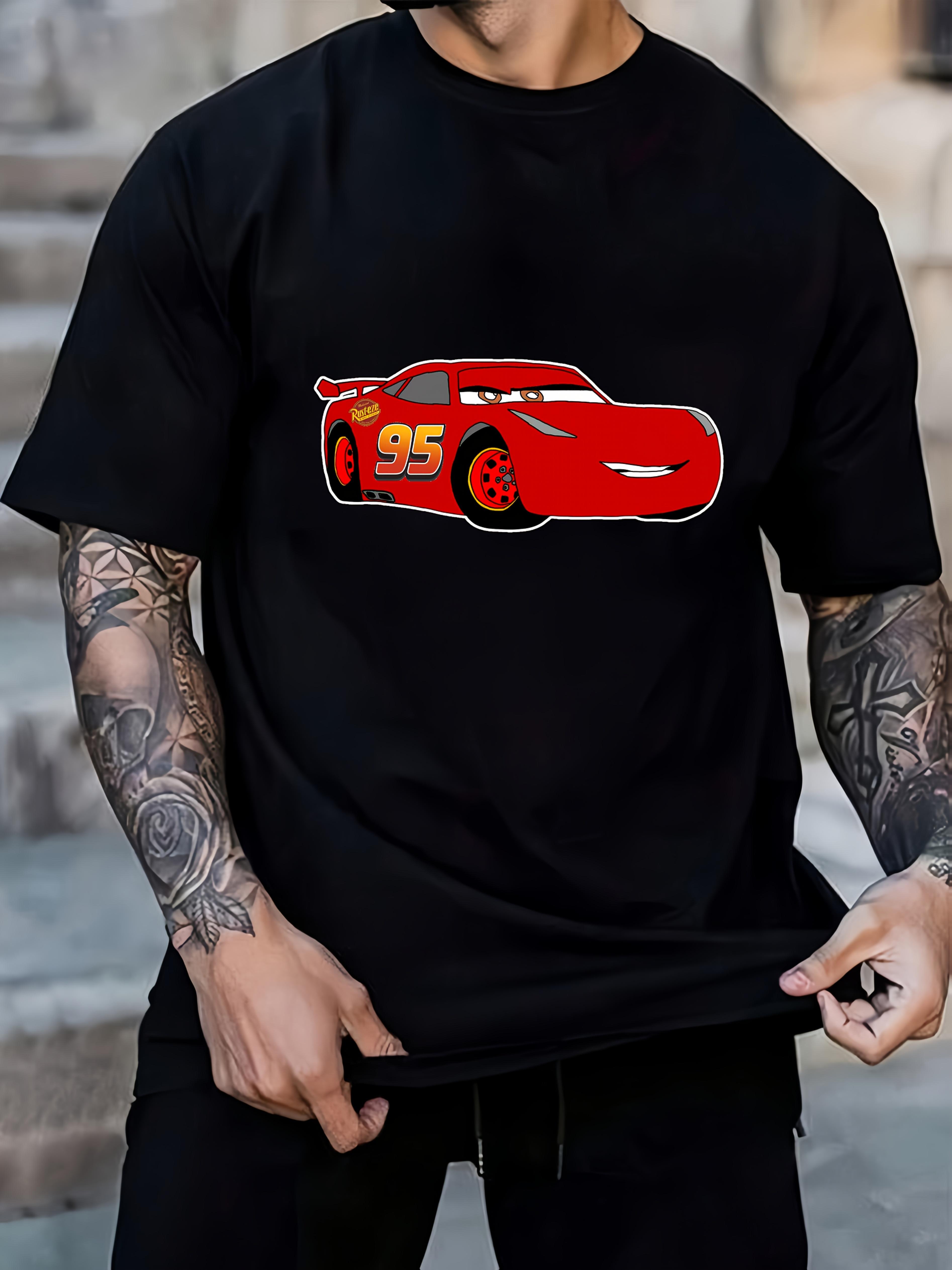 

Disney Cars Lightning McQueen Graphic T-shirt - Black Casual Short Sleeve Tee with Red Race Car Design XXL