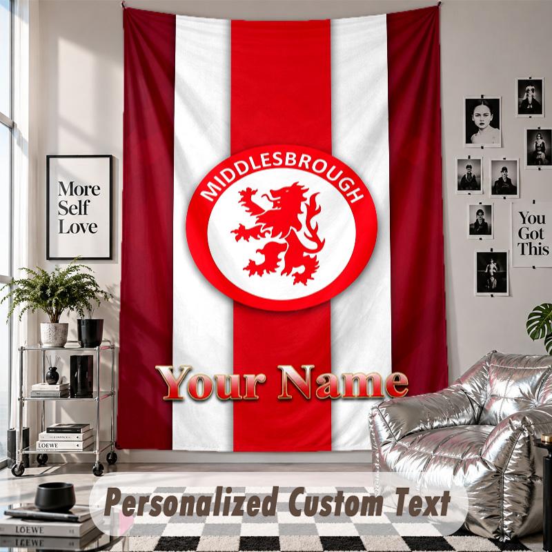 Wall Hanging Tapestry With Custom Name & Text, Middlesbrough FC Decorative Tapestry For Bedroom