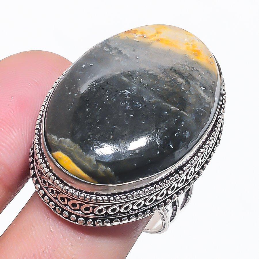 Natural Bumble Bee Jasper Gemstone 925 Sterling Silver Jewelry Ring Size 10 O6L25