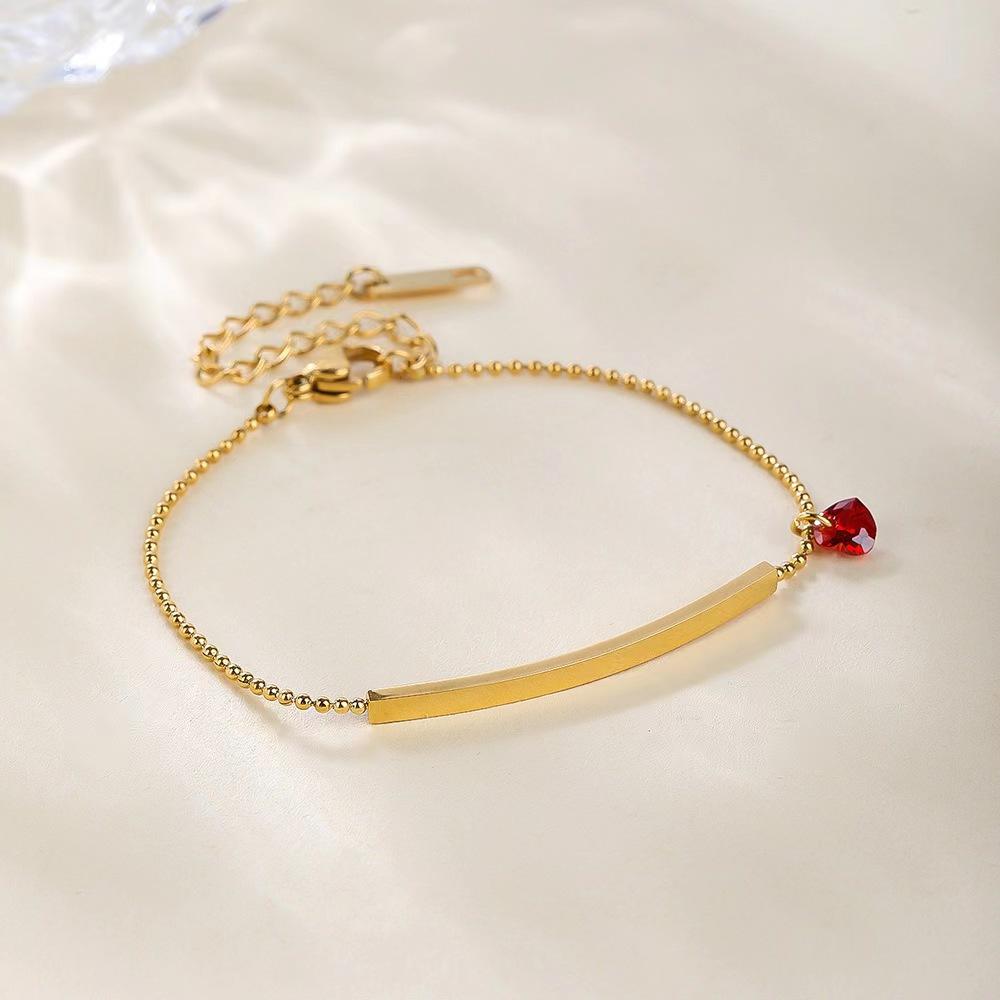 316L Stainless steel New fashion fine  Simple red heart zircon charm beaded chain bracelet for women