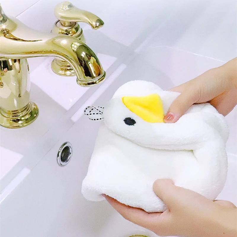 Duck Shape Cartoon Hand Towel Coral Velvet Absorbent Hanging Towel Soft Cute Children's Hand Towel Table Cleaning Kitchen Cloth