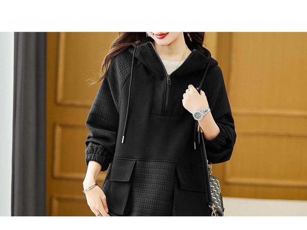 2025 Autumn Korean Style Color Block Hooded Zip-Up Slimming Sweatshirt for Women