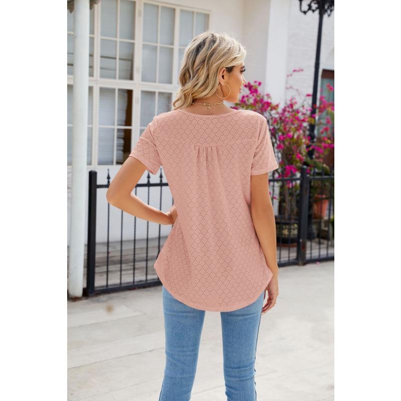 YYFS Dámská móda Ležérní Léto Jaro Jednobarevné halenky a košile s krátkým rukávem a výstřihem do O