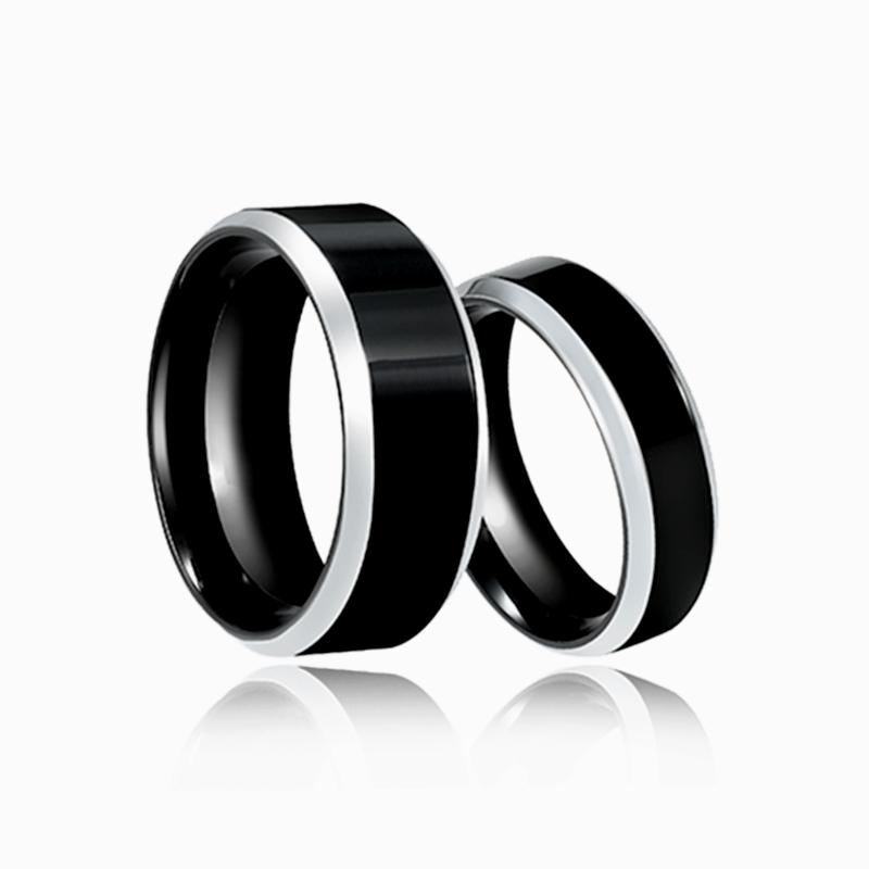 Anelli Neri Anello Classico in Acciaio Inossidabile Fedi Nuziali di Fidanzamento Per Uomo Donna Coppia Colore Nero Argento Gioielli di Moda 8/6mm