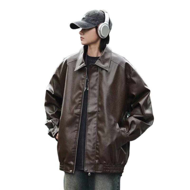 European and American commuter street trend loose locomotive suit leather jacket men trendy ruffian handsome high sense pilot PU leather jacket