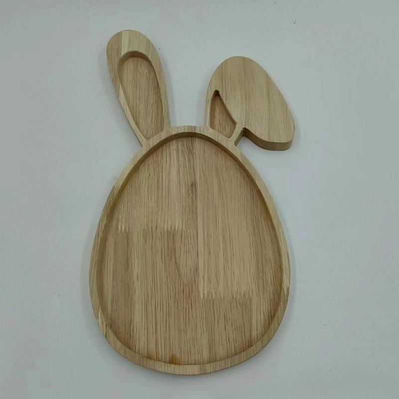 Bamboo Christmas Tray with Easter Design - Elk Christmas Tree Santa Hat Rabbit Pattern Solid Wood Cartoon Serving Tray