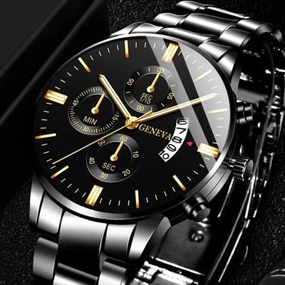 Mode Für Männer Schwarz Edelstahl Uhr Luxus Kalender Quarz Armbanduhr Herren Business Uhren für Mann Uhr Relogio Masculino