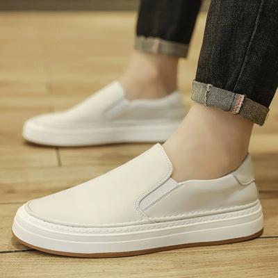 Fashion Fashion Leather Shoes for Men Outdoor Black White Solid Color Casual Slip On Shoes Flats Loafers Male Cowhide Leisure Shoes